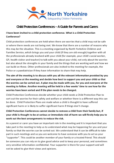 Download the Child Protection Conference Guide for Parents and Carers