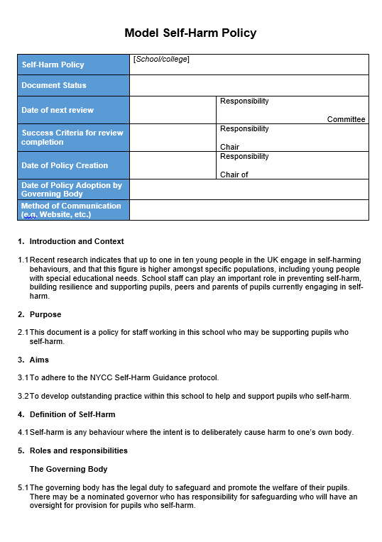 Download the model Self-Harm Policy